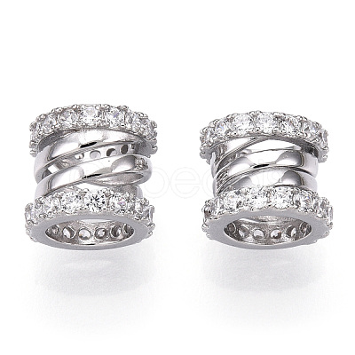 Rhodium Plated 925 Sterling Silver Micro Pave Cubic Zirconia Beads STER-T004-91P-1