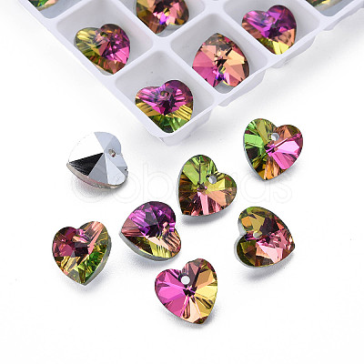 Heart Electroplated Glass Charms EGLA-N006-012C-1