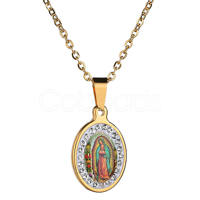 Resin Oval with Virgin Pendant Necklace with Rhinestone WG72690-02-1