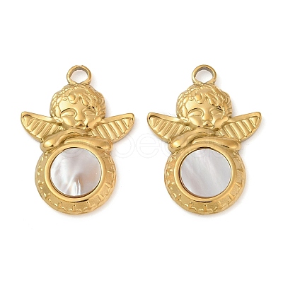 304 Stainless Steel Natural White Shell Pendants STAS-L288-01G-02-1
