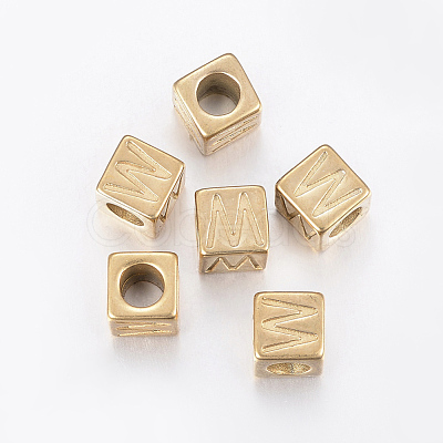 304 Stainless Steel Large Hole Letter European Beads STAS-H428-01G-W-1