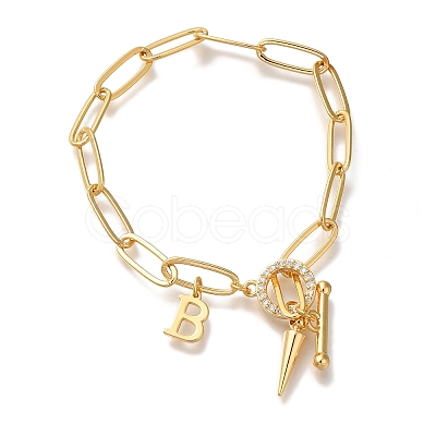 Letter B Brass Micro Pave Clear Cubic Zirconia Cable Chain Bracelets for Women BJEW-L696-112G-1