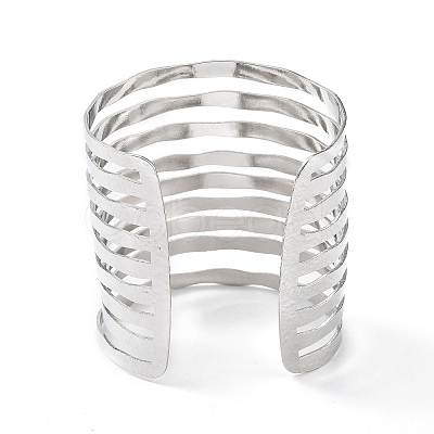 Rack Plating Brass Hollow Out Wide Wire Cuff Bangles for Women BJEW-D032-05P-1
