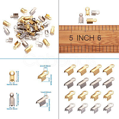 PandaHall Jewelry 304 Stainless Steel Fold Over Crimp Cord Ends STAS-PJ0001-05-1