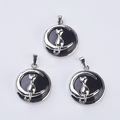 Natural Dyed & Heated Black Agate Kitten Pendants X-G-K234-D10-1