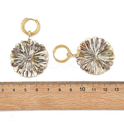 Natural Paua Shell 202 Stainless Steel Dangle Huggie Hoop Earrings for Women EJEW-JE07439-02-1