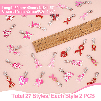 Breast Cancer Pink Awareness Ribbon Alloy Enamel Pendant Decorations HJEW-AB00616-1