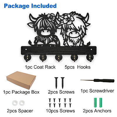 Wood & Iron Wall Mounted Hangers HJEW-WH0055-217-1
