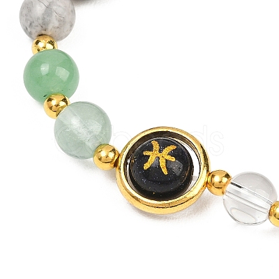 12 Zodiac Sign Natural Black Obsidian Round Beads Stretch Bracelets for Men Women WG228FC-07-1