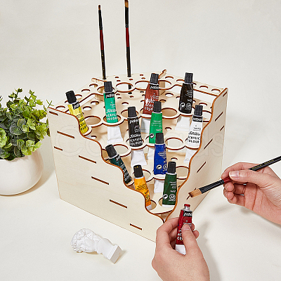 1Pc 5-Layer 24-Hole Triangle Wooden Paint Rack AJEW-HY0001-55-1