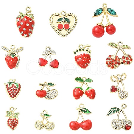 28Pcs 14 Styles Zinc Alloy Rhinestone Fruit Pendants FIND-CJ0004-95-1