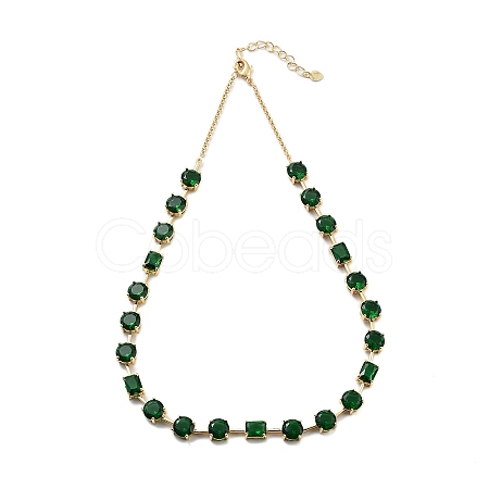 Rack Plating Brass Pave Cubic Zirconia Flat Round & Rectangle Link Necklaces for Women NJEW-B109-01G-01-1