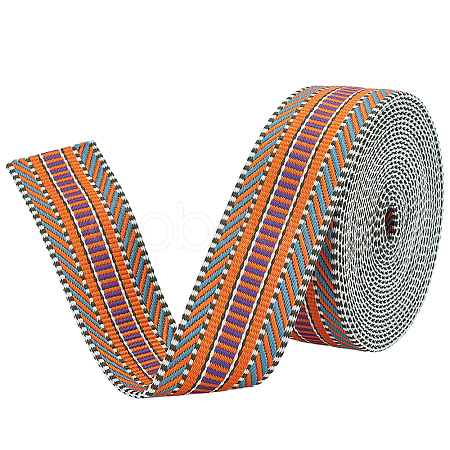 5 Yards Polyester Striped Jacquard Ribbon OCOR-WH0078-287B-1