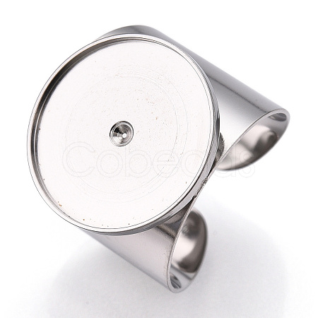 Non-Tarnish 304 Stainless Steel Open Cuff Finger Ring Cabochon Settings STAS-T060-03P-1