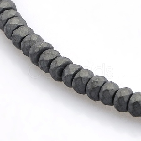 Faceted Matte Style Electroplate Non-magnetic Synthetic Hematite Rondelle Beads Strands G-P061-31-1