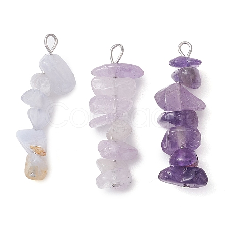 Gradient Color Natural Lavender Amethyst & Natural Blue Lace Agate Chip Beaded Pendants PALLOY-JF02791-03-1