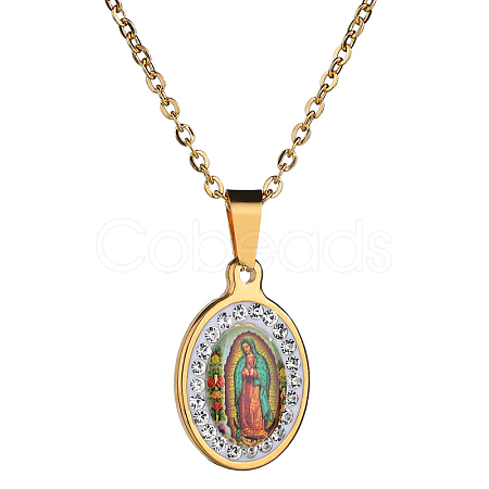 Resin Oval with Virgin Pendant Necklace with Rhinestone WG72690-02-1