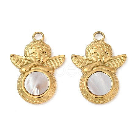 304 Stainless Steel Natural White Shell Pendants STAS-L288-01G-02-1