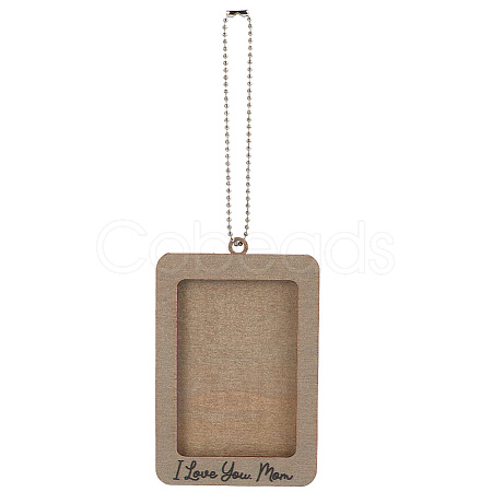 Rectangle with Word I Love You Mom Wood Hanging Photo Frame HJEW-SP0001-19B-1