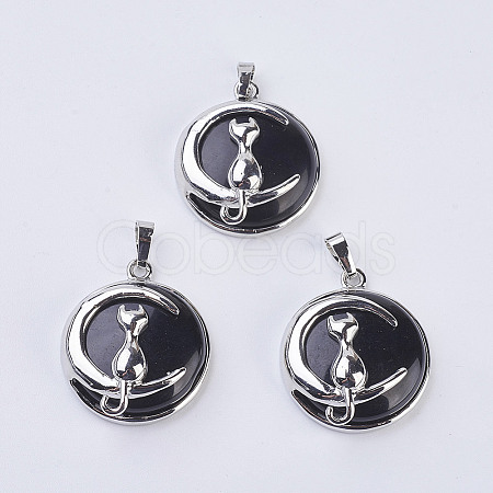 Natural Dyed & Heated Black Agate Kitten Pendants X-G-K234-D10-1