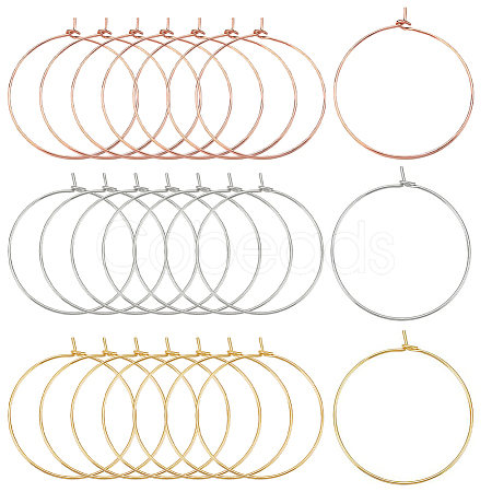 60Pcs 3 Colors Long-Lasting Plated Brass Hoop Earrings Findings KK-CN0003-12-1