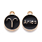 Alloy Enamel Pendants, Cadmium Free & Lead Free, Flat Round with Constellation, Light Gold, Black, Aries, 22x18x2mm, Hole: 1.5mm