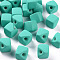 Acrylic Beads, Rubberized Style, Half Drilled, Gap Cube, Light Sea Green, 13.5x13.5x13.5mm, Hole: 3.5mm