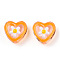 Transparent Glass Beads, Hand Drawn Beads, with Enamel, Heart with Flower Pattern, Orange, 12x12x6.5mm, Hole: 0.9mm