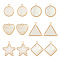 12Pcs 6 Styles Natural Shell Pendants, Geomatric Charms, with Golden Tone Alloy and Brass Findings, Flat Round & Star & Rhombus, Mixed Shapes, White, 14~18.5x12~17x2~5.5mm, Hole: 1.2~1.6mm, 2pcs/style