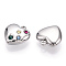 304 Stainless Steel Charms, Manual Polishing, with Rhinestone, Heart Charms, Stainless Steel Color, 14x13x5mm, Hole: 1.6mm