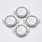 Alloy Enamel Links Connectors, with Crystal Rhinestones, Flat Round with Letter, Silver Color Plated, Letter.R, 22x16x2mm, Hole: 1.8mm