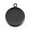 Stainless Steel Pendant Cabochon Settings, Flat Round, Black, Tray: 14mm, 16x2mm, Hole: 1.8mm