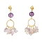 Golden Brass Ring Chandelier Earrings, Natural Amethyst Chips Drop Earrings, 46~48mm