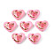 Flower Printed Opaque Acrylic Heart Beads, Pink, 16x19x8mm, Hole: 2mm