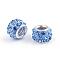 Polymer Clay Rhinestone European Beads, Large Hole Beads, Rondelle, with Silver Color Plated Brass Cores, Light Sapphire, 10~12x7~8mm, Hole: 5mm