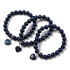 8.5mm Round Natural Lapis Lazuli Dyed Beaded Stretch Bracelets BJEW-C074-01K-1