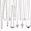 12Pcs 12 Style Heart & Cross & Butterfly & Bat Alloy Enamel Pendant Necklaces Set with Rhinestone NJEW-FI0001-03-1