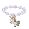 Glass Beaded Stretch Bracelet with Alloy Enamel Unicorn Charm for Kids BJEW-JB09555-3