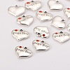 Wedding Theme Antique Silver Tone Tibetan Style Heart with Page Boy Rhinestone Charms X-TIBEP-N005-14C-2