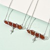 Natural & Synthetic Mixed Stone Faceted Pointed Bullet Wire Wrapped with Star Pendant Brass Cable Chain Necklaces NJEW-P351-01P-3