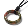 Natural Mixed Stone Ring Pendant Necklace with Waxed Cords NJEW-R262-01A-4