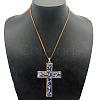 Eco-friendly Zinc Alloy & Natural Chip Blue Spot Jasper Handmade Cross Pendant Cord Necklaces for Women Men RL5831-3-1