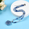 Natural Blue Aventurine(Dyed & Heated) 4.5mm Round Beaded Flower Pendant Necklaces NJEW-T016-04E-1