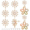 8Pcs Brass Pave Clear Cubic Zirconia Flower Stud Earrings Finding KK-BC0011-13-1