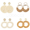 4 Pairs 4 Styles Rattan Dangle Stud Earrings EJEW-SP0001-16D-1