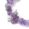 Natural Amethyst Chip & Glass Shell Round Beaded Bracelets BJEW-JB12303-02-3