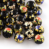 Mixed Flower Picture Printed Glass Round Beads GFB-R004-12mm-M21-1