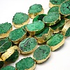 Golden Plated Dyed Oval Natural Druzy Quartz Crystal Beads Strands G-F144-06-1