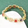 Square Brass Micro Pave Clear Cubic Zirconia and Glass Link Chain Bracelets BJEW-T025-04G-02-4