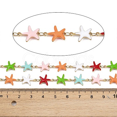 304 Stainless Steel Enamel Starfish Link Chains CHS-F023-01K-G-1
